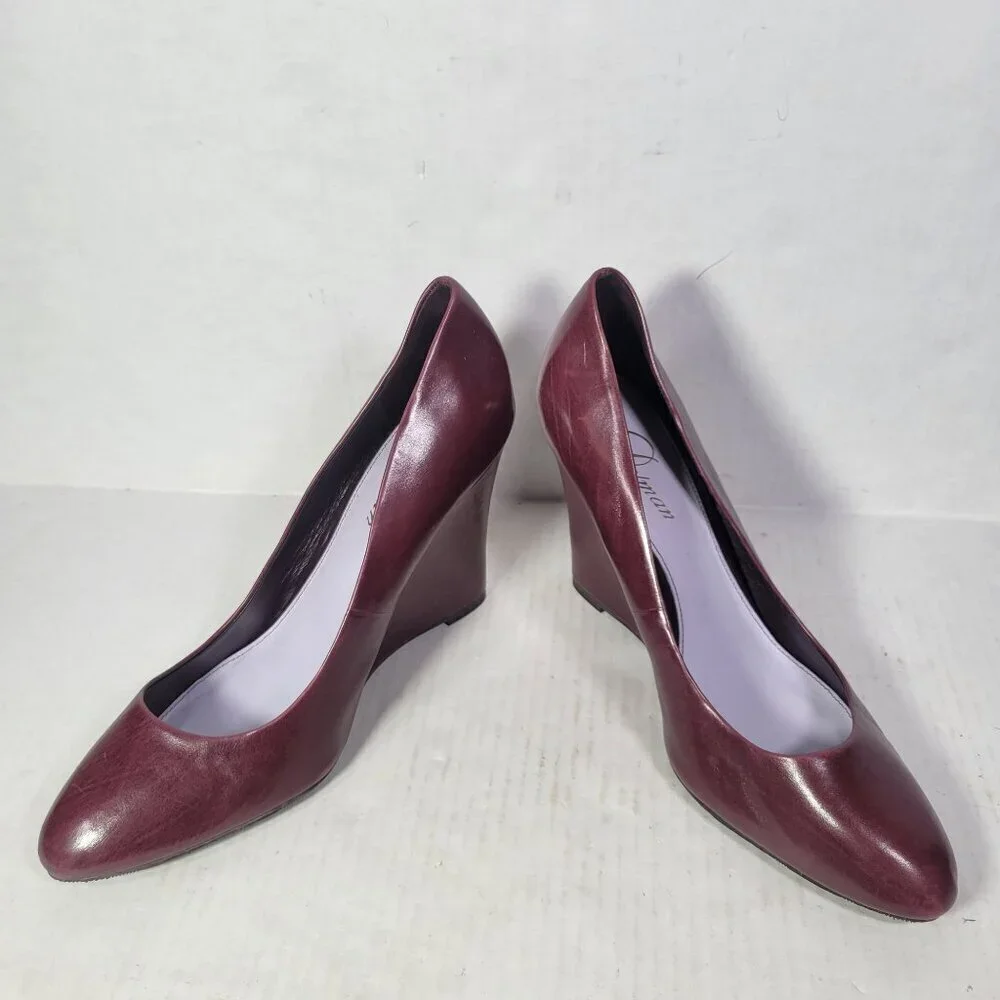 Delman Burgundy Leather Wedge Heel Pumps Size 9.5